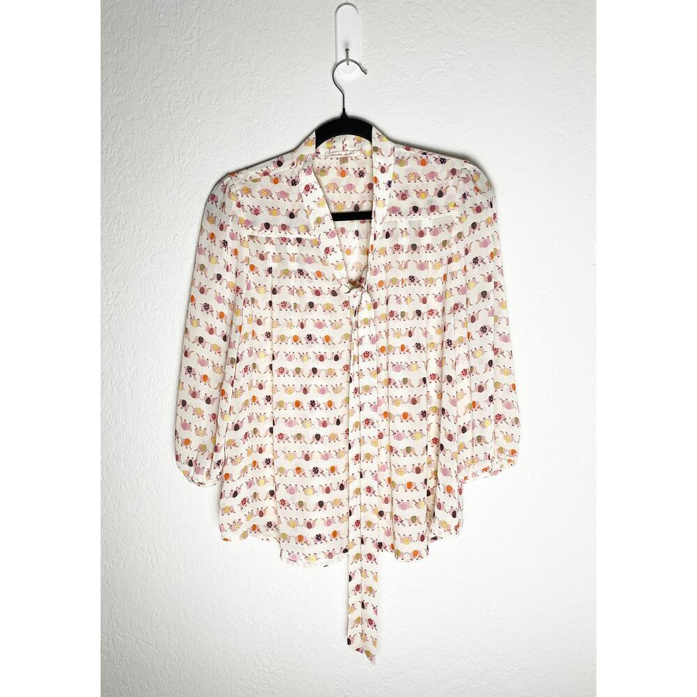 Under Skies Women's Button Up Tie Front Top Blouse Elephant Print 3/4 Sleeves